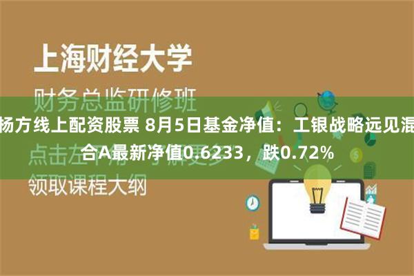 杨方线上配资股票 8月5日基金净值：工银战略远见混合A最新净值0.6233，跌0.72%