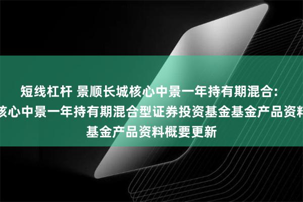 短线杠杆 景顺长城核心中景一年持有期混合: 景顺长城核心中景一年持有期混合型证券投资基金基金产品资料概要更新